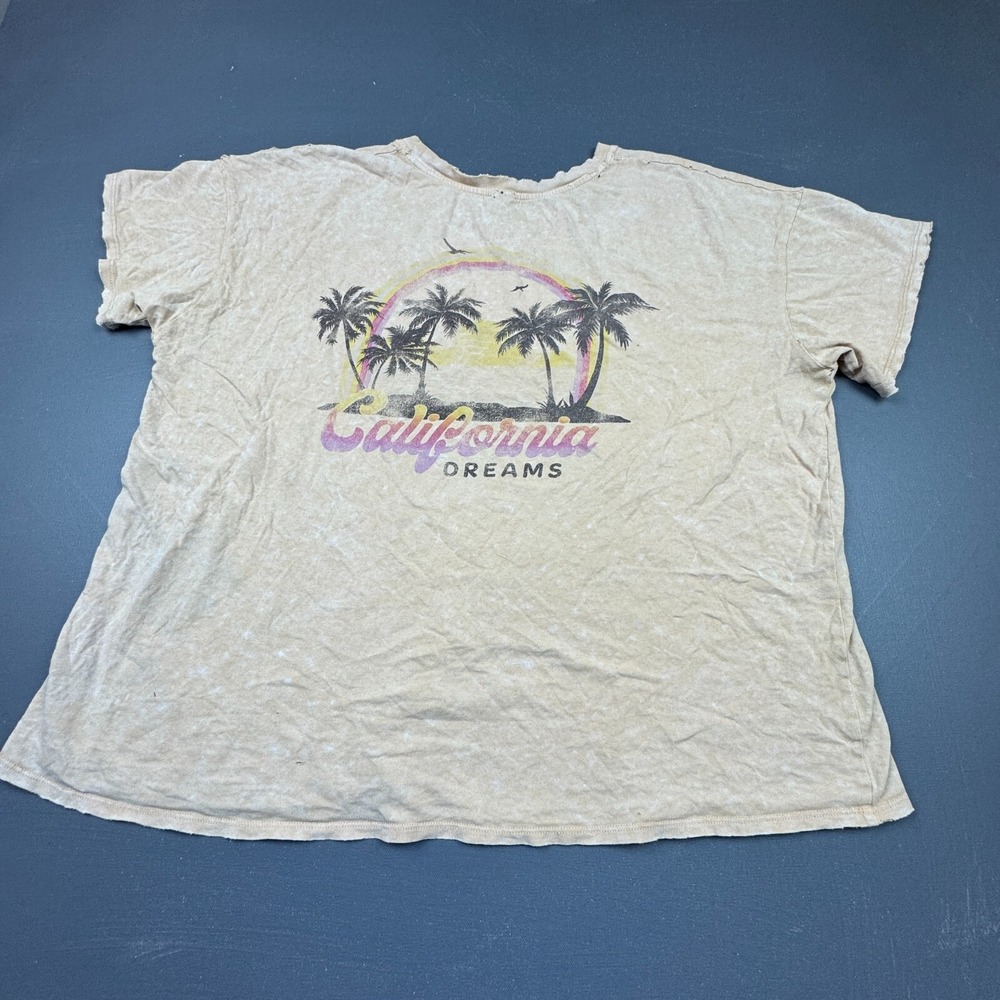Retro California Dreams T Shirt Women's XL Distressed Beach Graphic Palm Trees